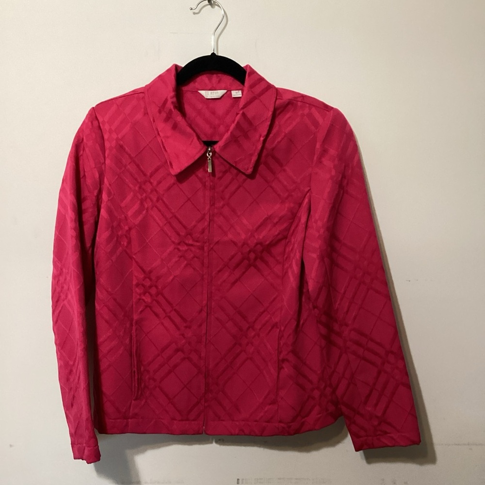 Y2K Erin by Erin London Fuchsia Magenta Hot Pink Geometric Zip-Up Jacket Medium